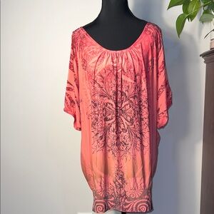 Cache Coral and Black Floral Blouse